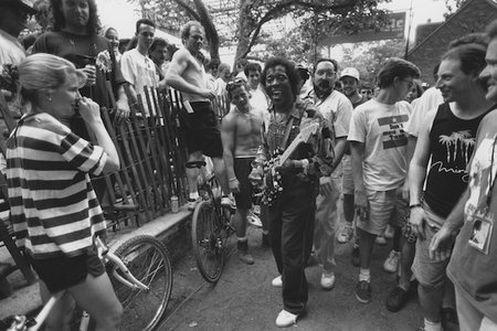 Buddy Guy leaping into the crowd for his SummerStage performance.