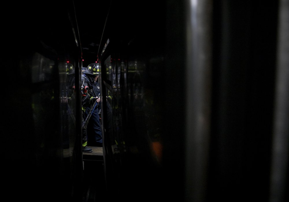 Emergency crews respond to the train derailment in Manhattan on Thursday.