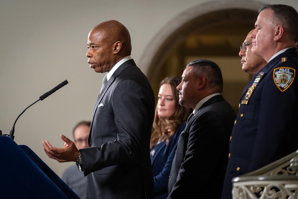 Mayor Eric Adams announces funding restorations to the NYPD and FDNY on Wednesday.