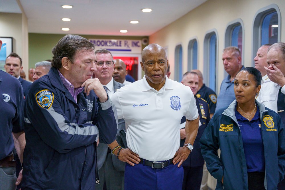 Mayor Adams and the police commissioner in a hospital.