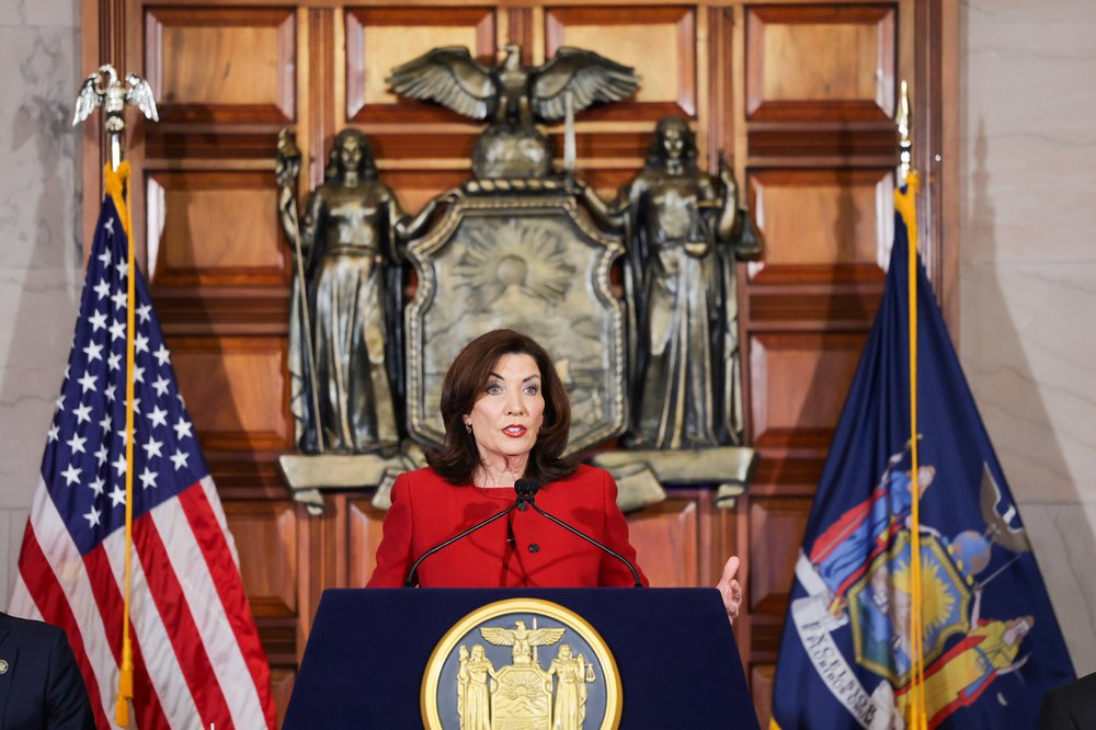 Kathy Hochul at a podium