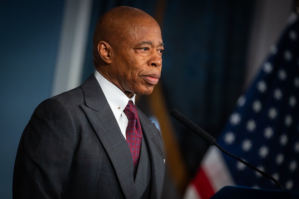 New York City Mayor Eric Adams at a podium