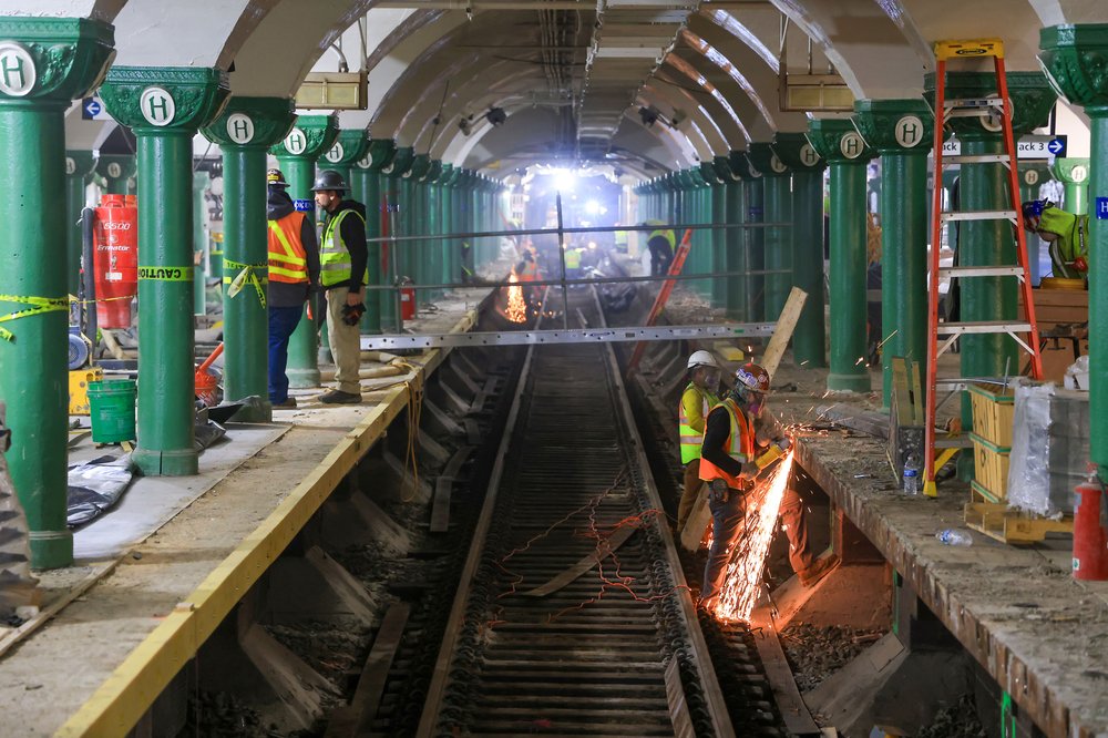 Construction continues around the clock, seven days a week, both inside the station and in the tunnels leading beyond, according to the Port Authority.