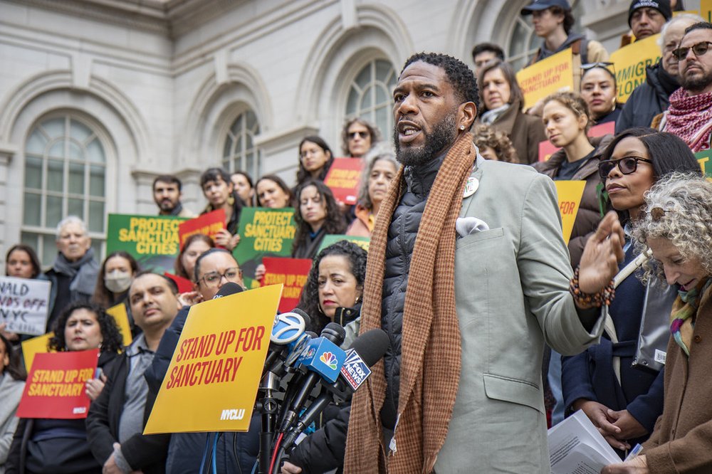 Jumaane Williams speaks at a rally.