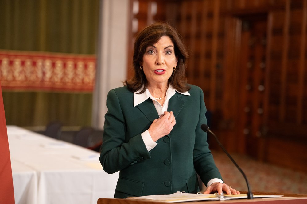 Gov. Kathy Hochul at a podium