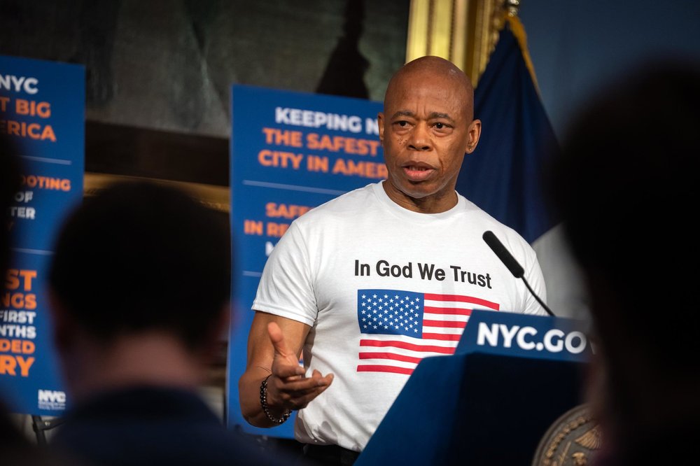 New YOrk City Mayor eric Adams at a podium