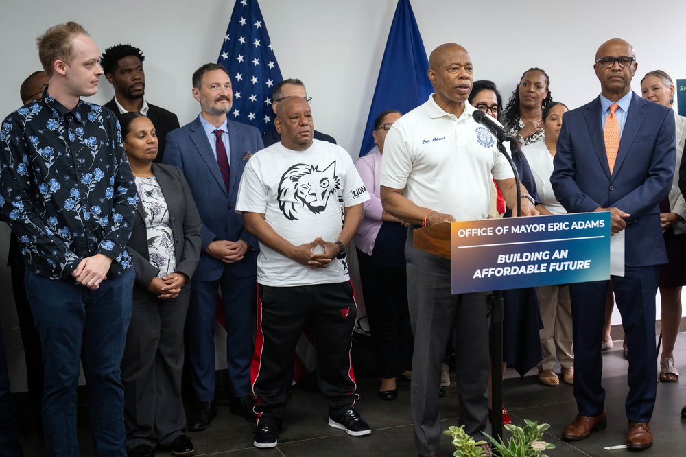 Mayor Adams speaks at a press conference.