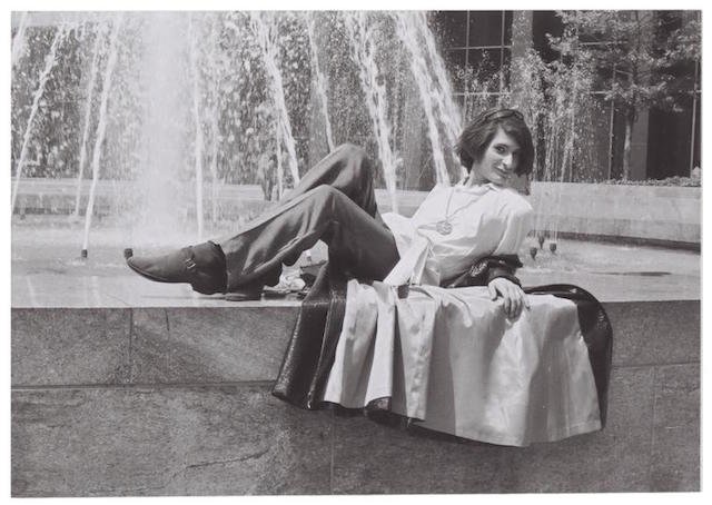 Sylvia Rivera in front of fountain, 1970s<br/>
