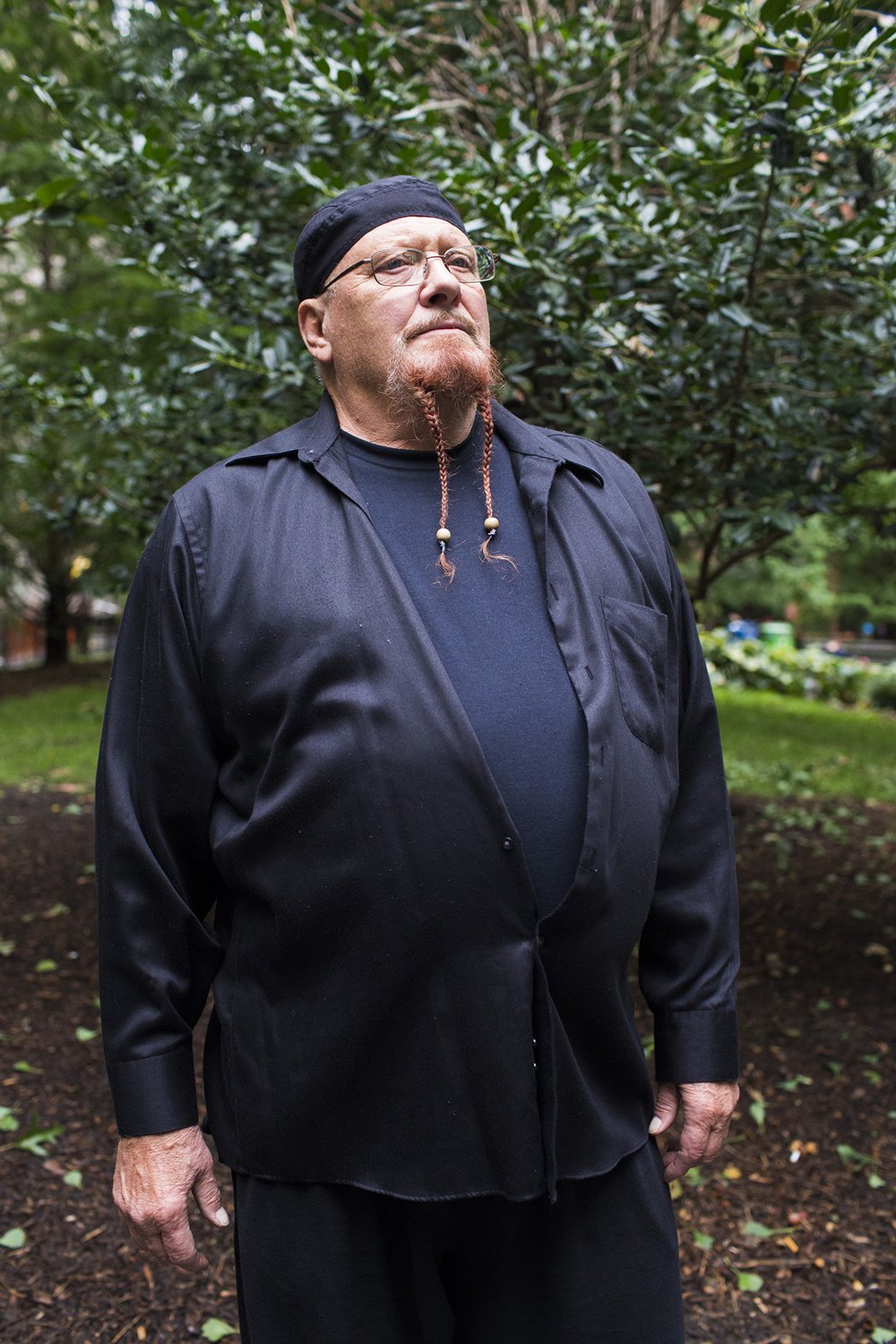 Roland Gilligans, owner of Highwinds Farm, poses for a portrait during the Pagan Pride Festival in Washington Square Park on Saturday, October 1, 2016. Highwinds Farm has been in business for over 25 years and blending herbs for over 5 generations.<br>