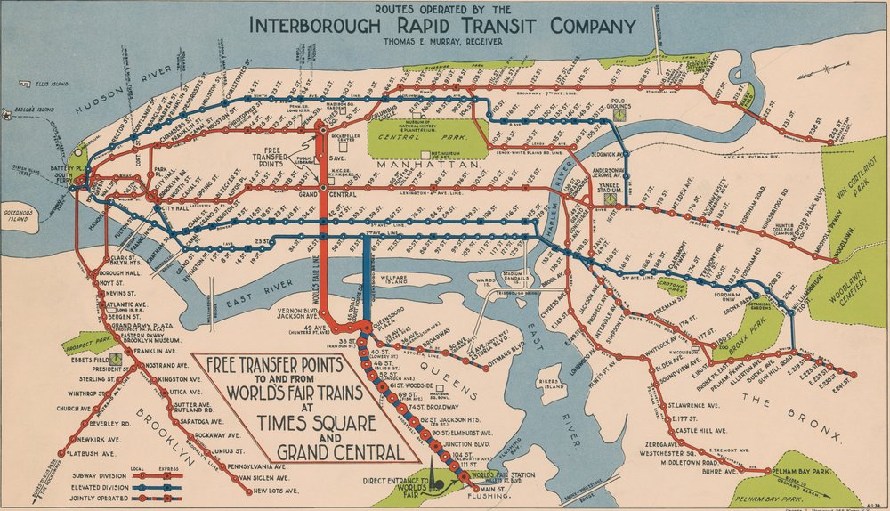 633563346irt-world_s-fair-map-1939-jpg.jpeg The Interborough Rapid Transit Company (IRT) issued a special version of its map that highlighted the 1939-1940 World’s Fair grounds.<br/>