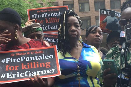 Gwen Carr, Eric Garner's mother, outside NYPD headquarters after the conclusion of the administrative trial of Officer Daniel Pantaleo on Thursday afternoon