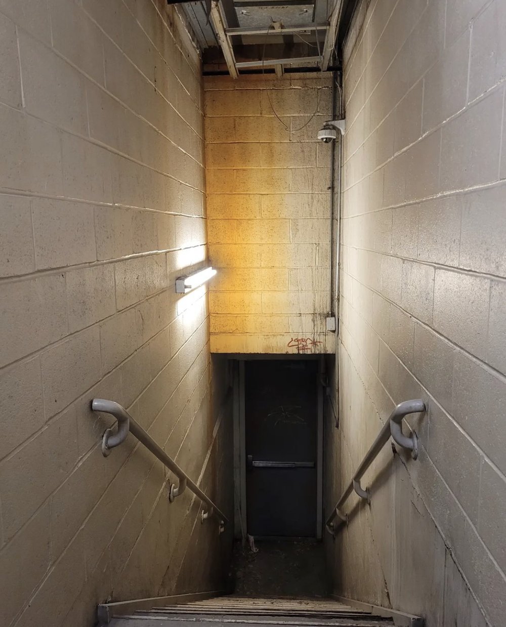 A dingy stairwell.