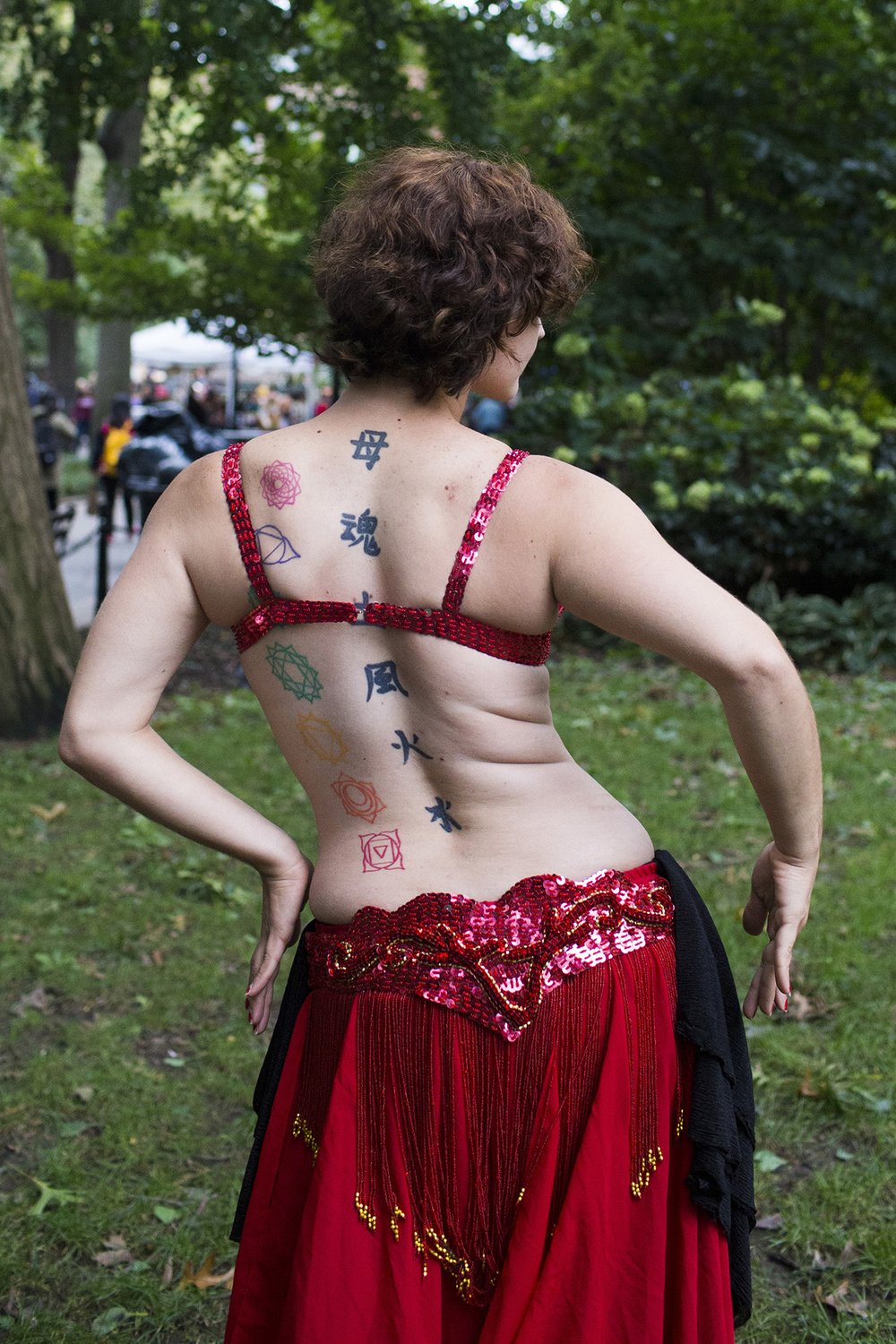 Veronica Spettmann poses for a portrait after performing at the Pagan Pride Festival in Washington Square Park on Saturday, October 1, 2016.<br>