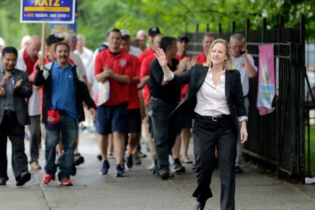 Queens Borough President Melinda Katz arriving at her polling place in Queens on June 25.