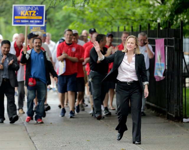 Queens Borough President Melinda Katz arriving at her polling place in Queens on June 25.