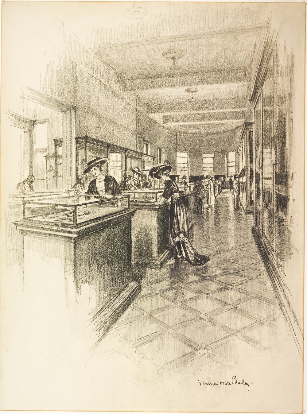 7579c56a76-gems-and-minerals-hall-drawing_1910-1911-jpg.jpeg Minerals and Gems Hall drawing, 1910-1911. This charcoal drawing by Vernon Howe Bailey depicts the minerals section of the Museum’s original Hall of Minerals and Gems. (© AMNH Library 28733)