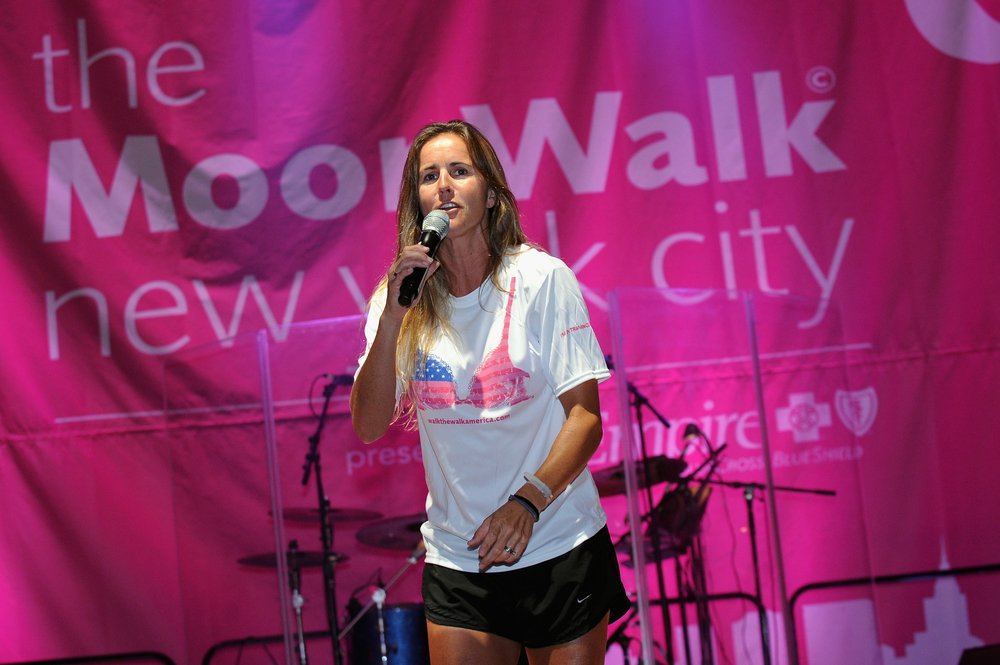 Brandi Chastain gets the crowd pumped