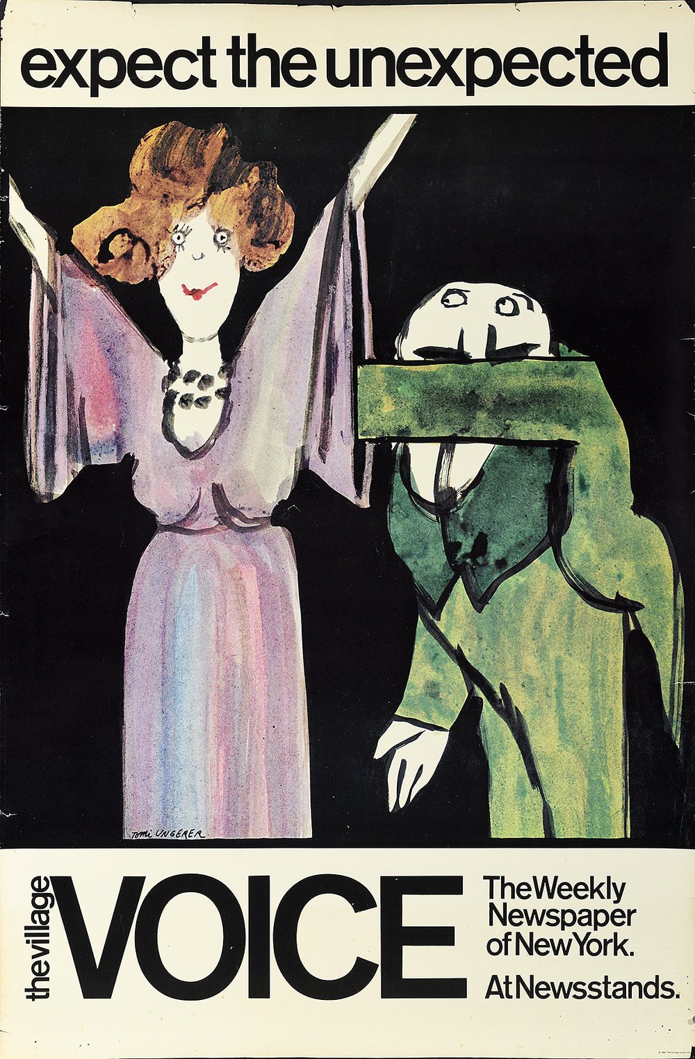 7c8ecb1afph-20181025_1572-jpg.jpeg "The Village Voice" by Tomi Ungerer, 1968 - Ungerer created a series of four posters for The Village Voice, each telling the viewer to "expect the unexpected."