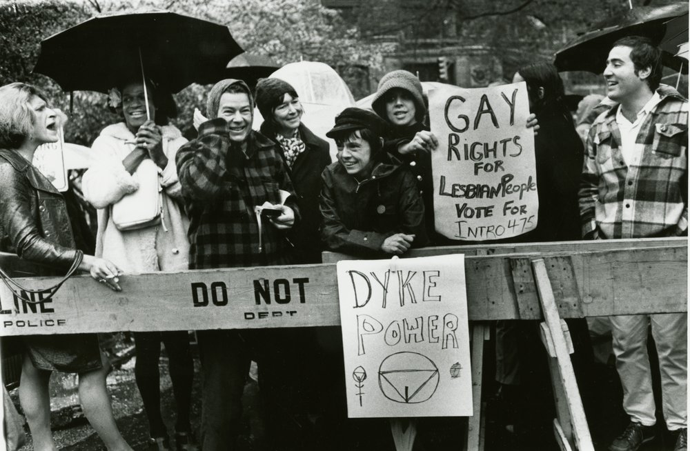 Gay Liberation Front marches on Times Square, 1970 . Photo by Diana Davies.<br/>