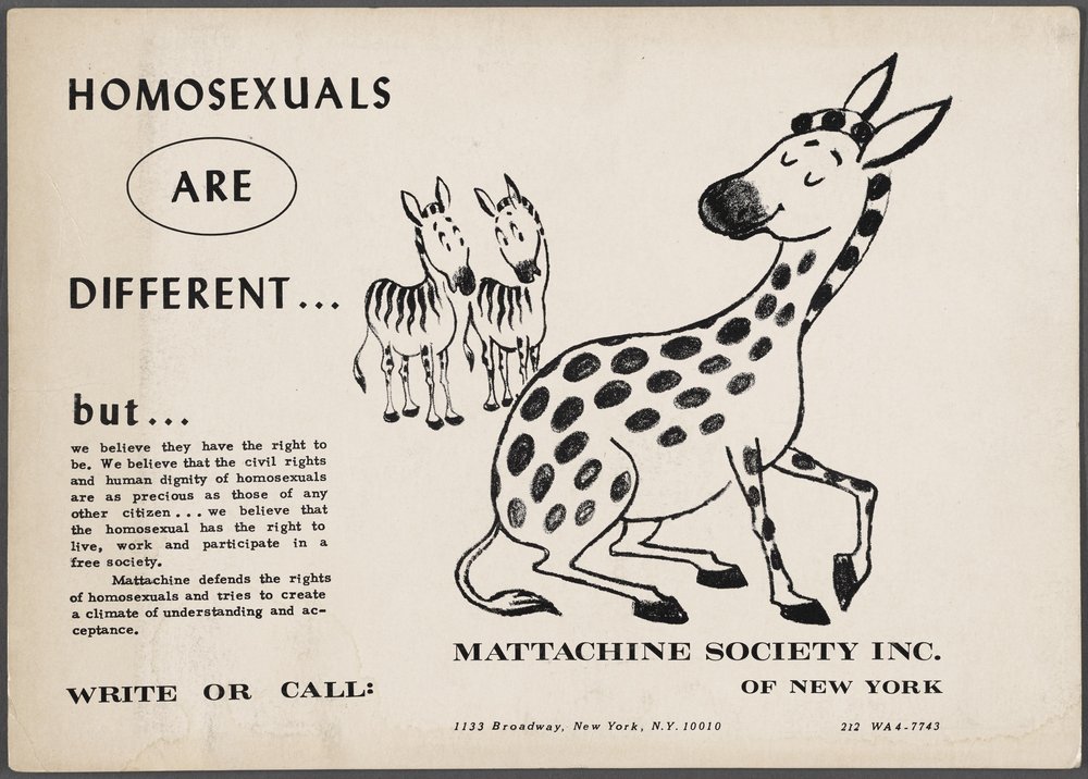 'Homosexuals Are Different...' Mattachine Society of New York, 1960s.<br/>