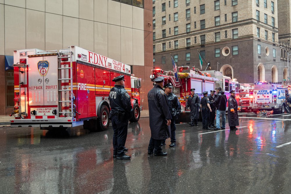 The emergency response outside 787 7th Avenue  (David "Dee" Delgado /  Gothamist)