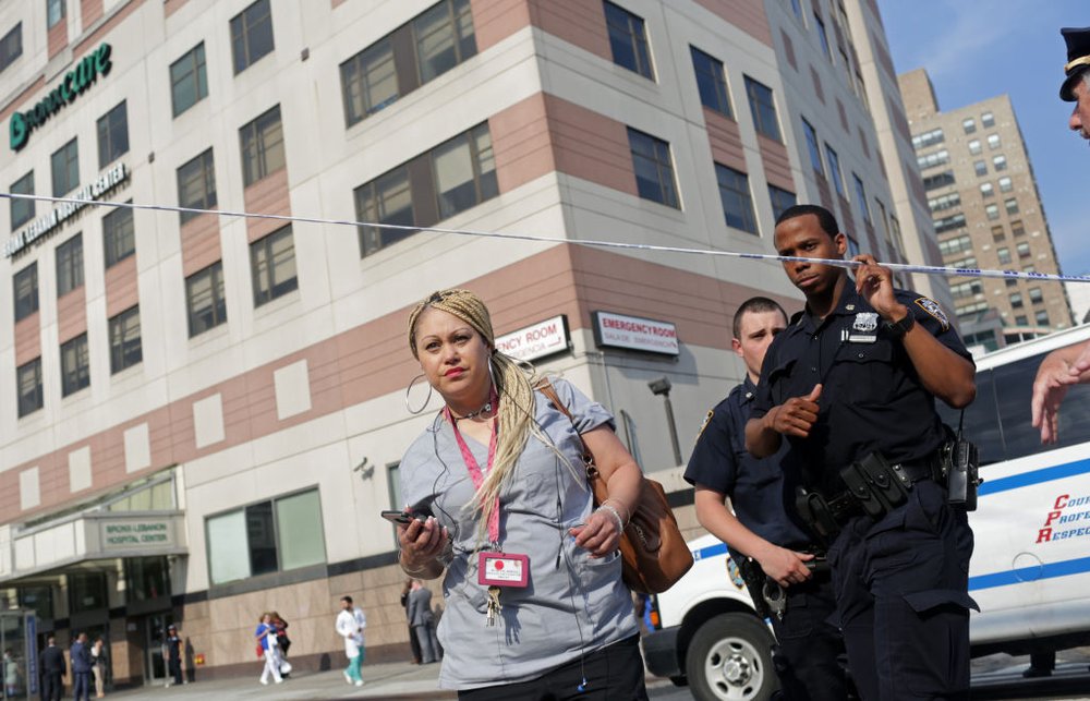 8605164a7gettyimages-804734820-jpg.jpeg Staff leave Bronx Lebanon Hospital (Getty Images)