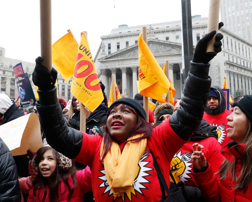 Union workers at the rally in Foley Square (Kathy Willens/AP/Shutterstock)