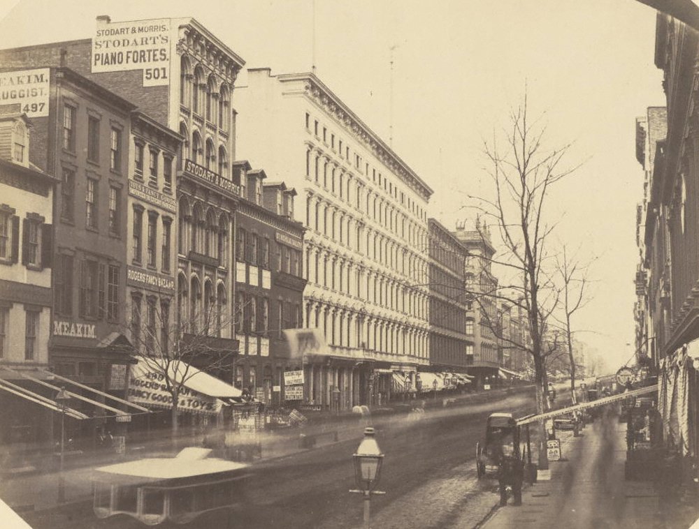 Broadway, looking north from Broome Street, New York, 1855