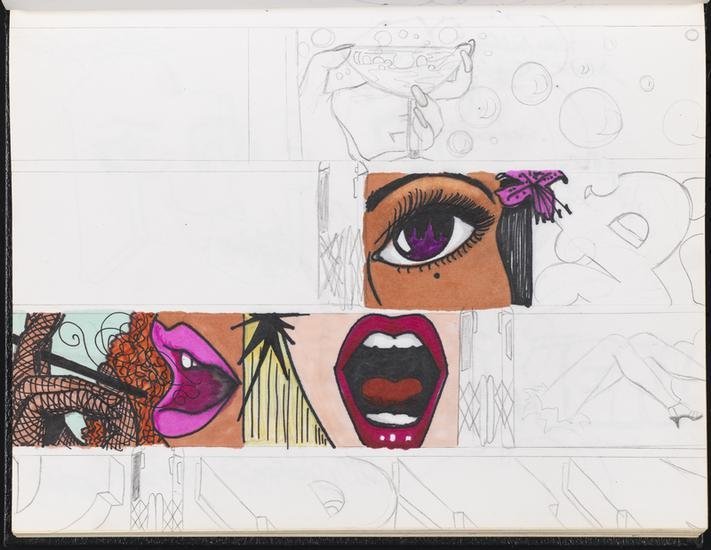 Sandra (Lady Pink) Fabara. (Page in sketchbook belonging to Lady Pink.) 1983.