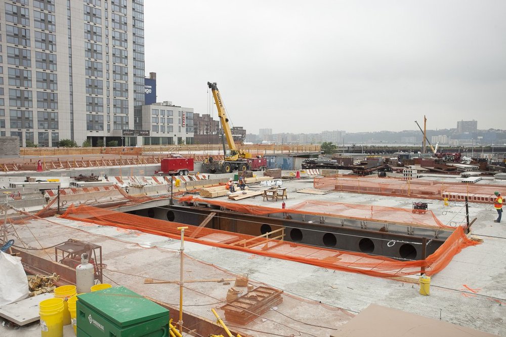 Turning to the South, we're looking towards the area where the Culture Shed will be built, as well as a residential building.  If you look closely you can see the High Line snaking around the edge of the site at the same level as the Yards.<br/>