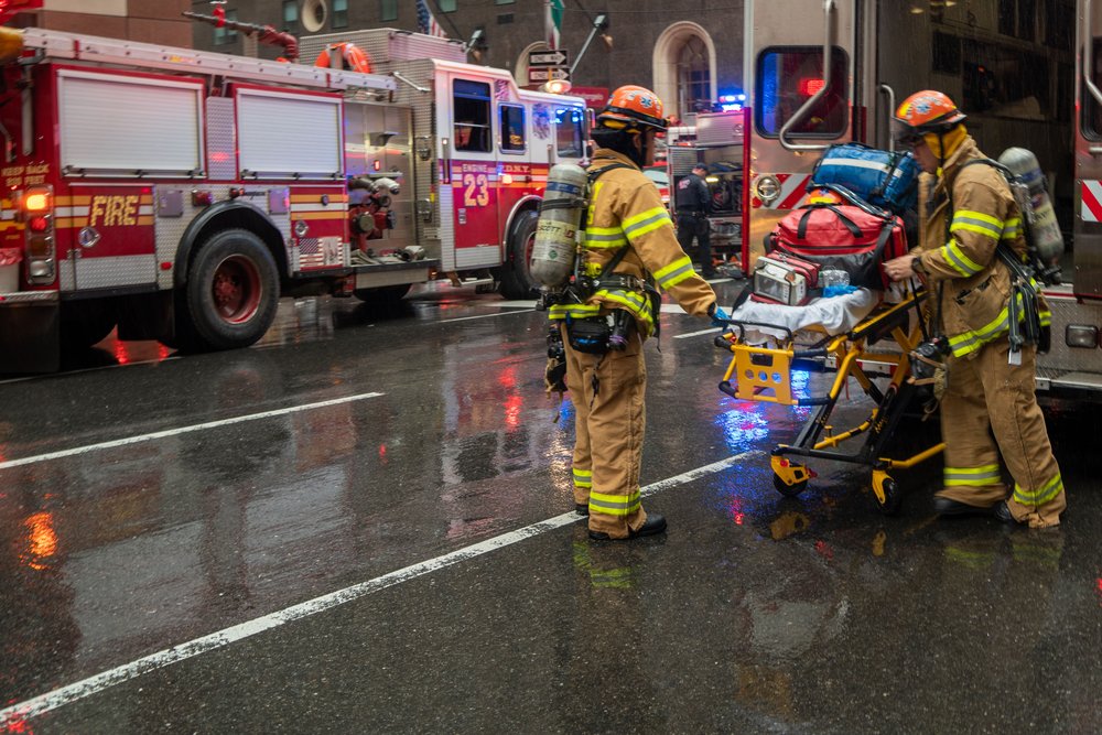 The emergency response outside 787 7th Avenue  (David "Dee" Delgado /  Gothamist)