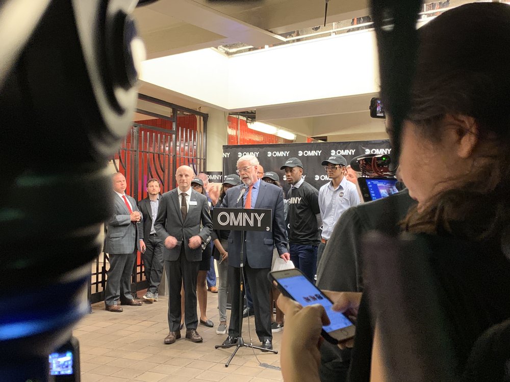 MTA CEO Pat Foye, center, proudly welcomed the program, noting it was years in the making<br>