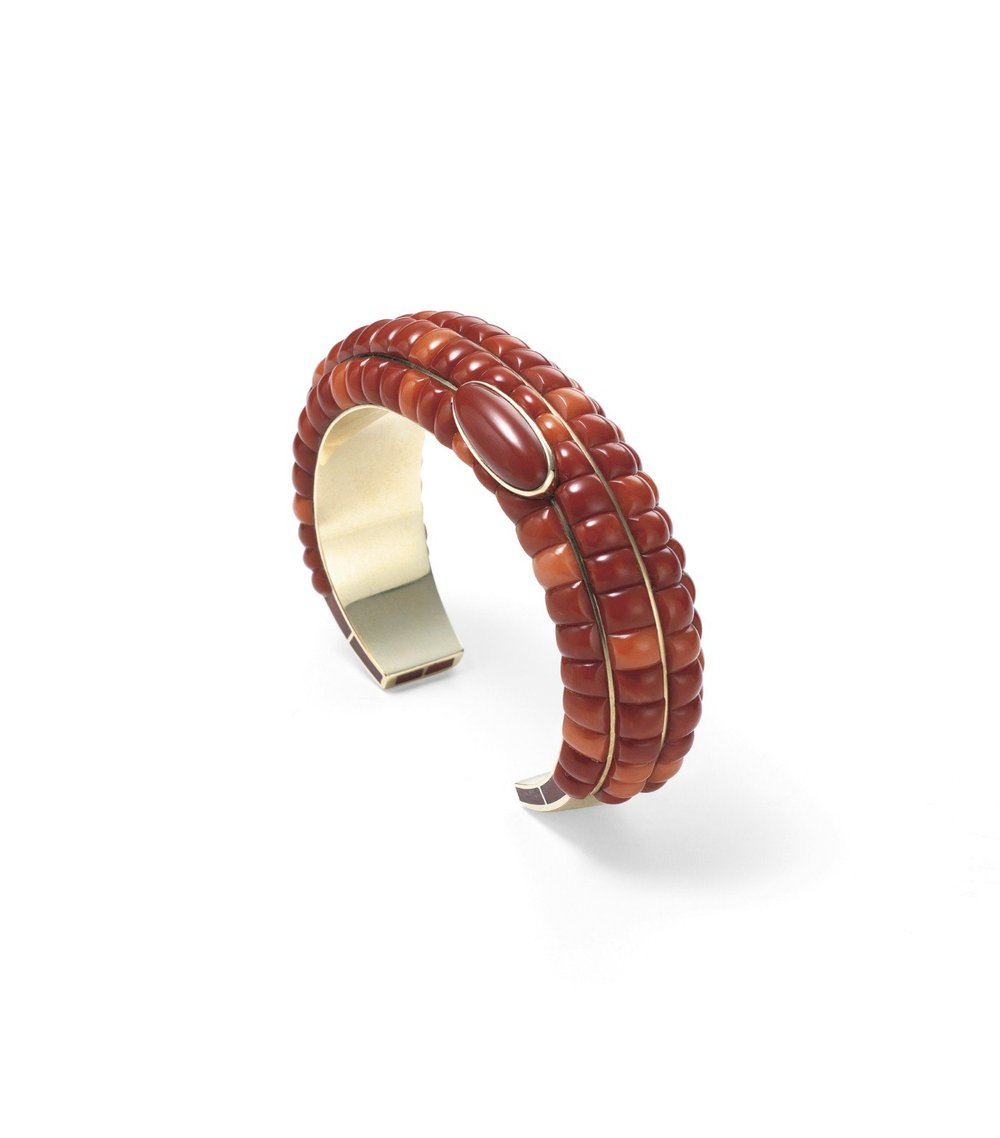 9ac2e103e.jpeg Coral corn bracelet by Lee Yazzie<br/>