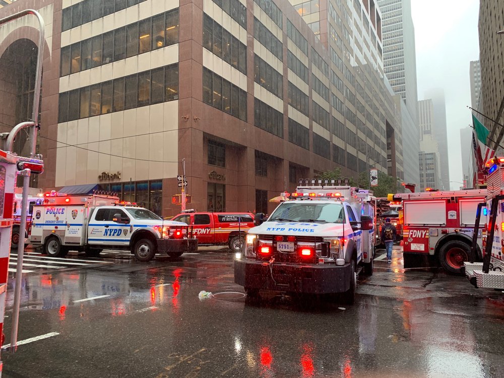 The emergency response outside 787 7th Avenue (David "Dee" Delgado /  Gothamist)