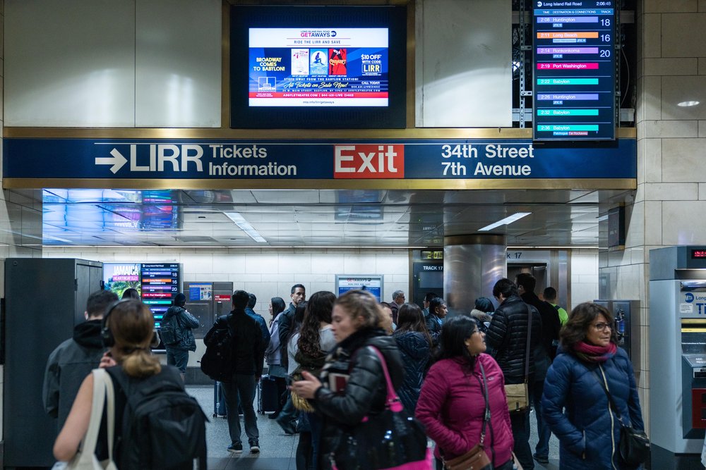 Scenes of commuters at Penn Station, taking Amtrak, Long Island Rail Road, and NJ Transit, on November 27, 2019