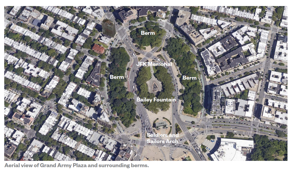 Prospect Park An aerial showing the different parts of the plaza,including the arch and berm