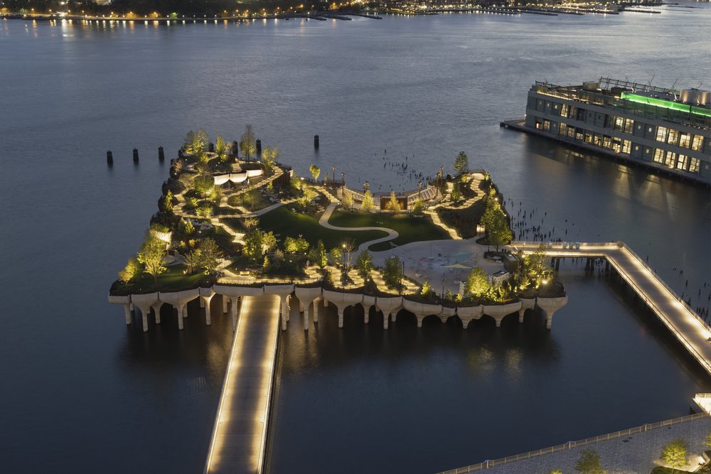 An aerial photograph of a manmade island park