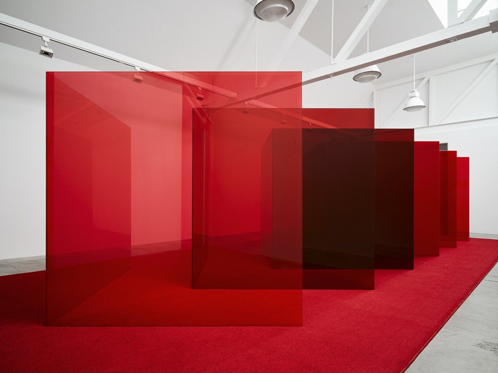 A photo of Larry Bell's "Pacific Red II"