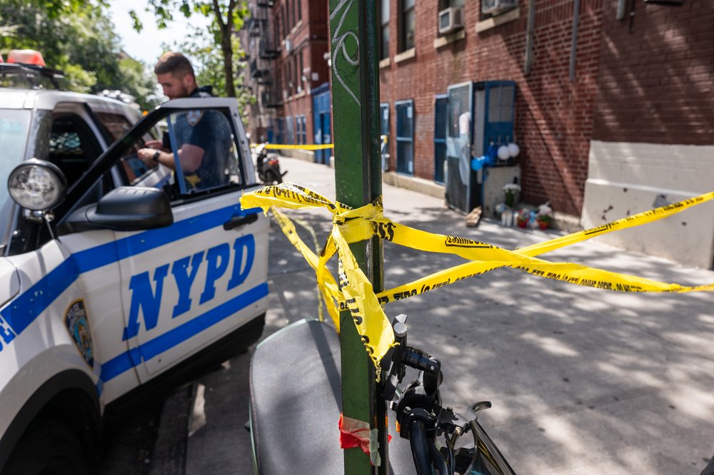 A photo of the crime scene outside of a Bronx day car where a child died of fentanyl poisoning.