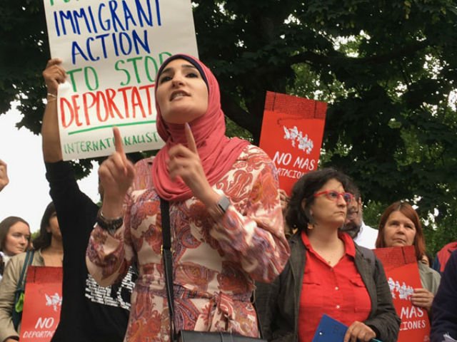 BayRidgeProtest04.jpg Linda Sarsour speaks at the protest