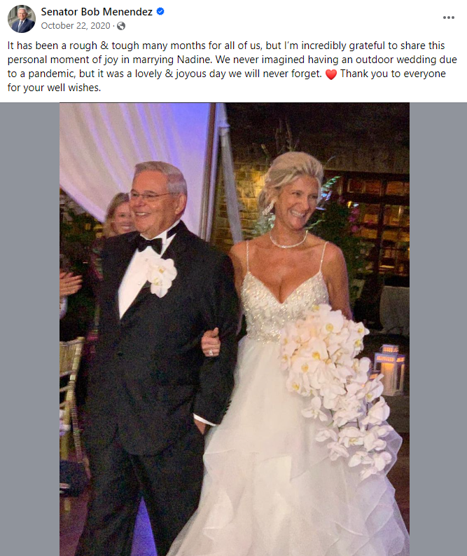 A photo from Robert and Nadine Menendez's wedding .