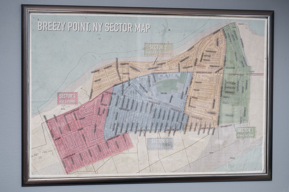 A map of Breezy Point used during aid and rebuilding work following Hurricane Sandy at the Breezy Point Historical Society.