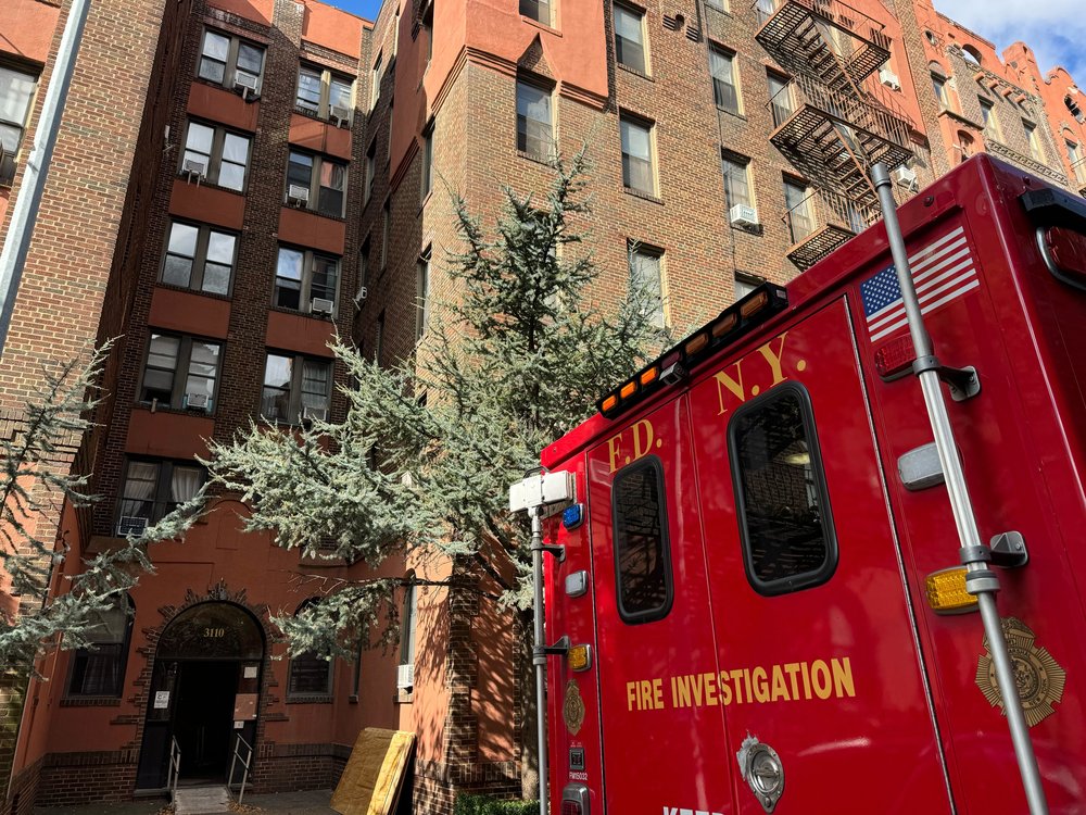 A photo of the building in Brighton Beach where a fire broke out, killing one.