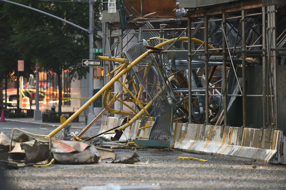 Debris that fell to the street after a partial crane collapse on Manhattan's West Side Wednesday.
