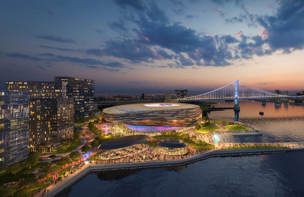A rendering of an arena on the Camden, NJ waterfront.