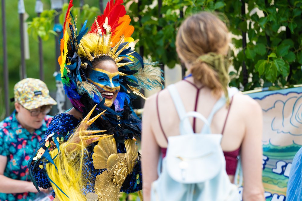 For hours before the Mermaid Parade, participants gather along 21st Street in Coney Island and the boardwalk amphitheater to start getting on their makeup, rehearse their routines and enjoy the festive, creative spirit of the day.