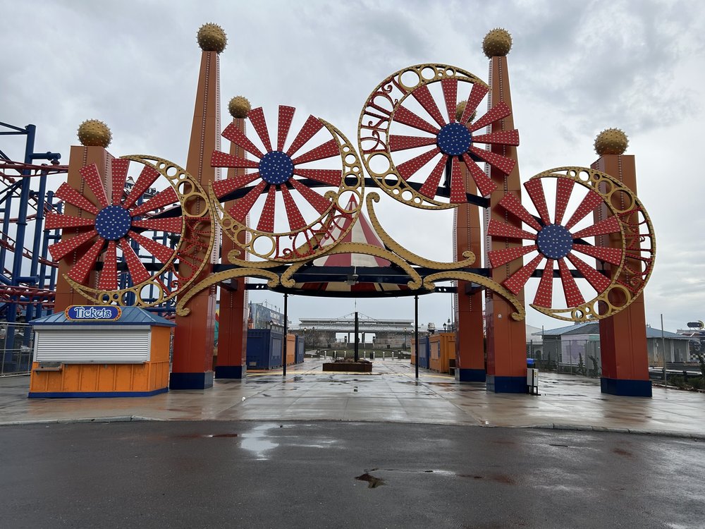 A view into the amusement park at Coney Island.