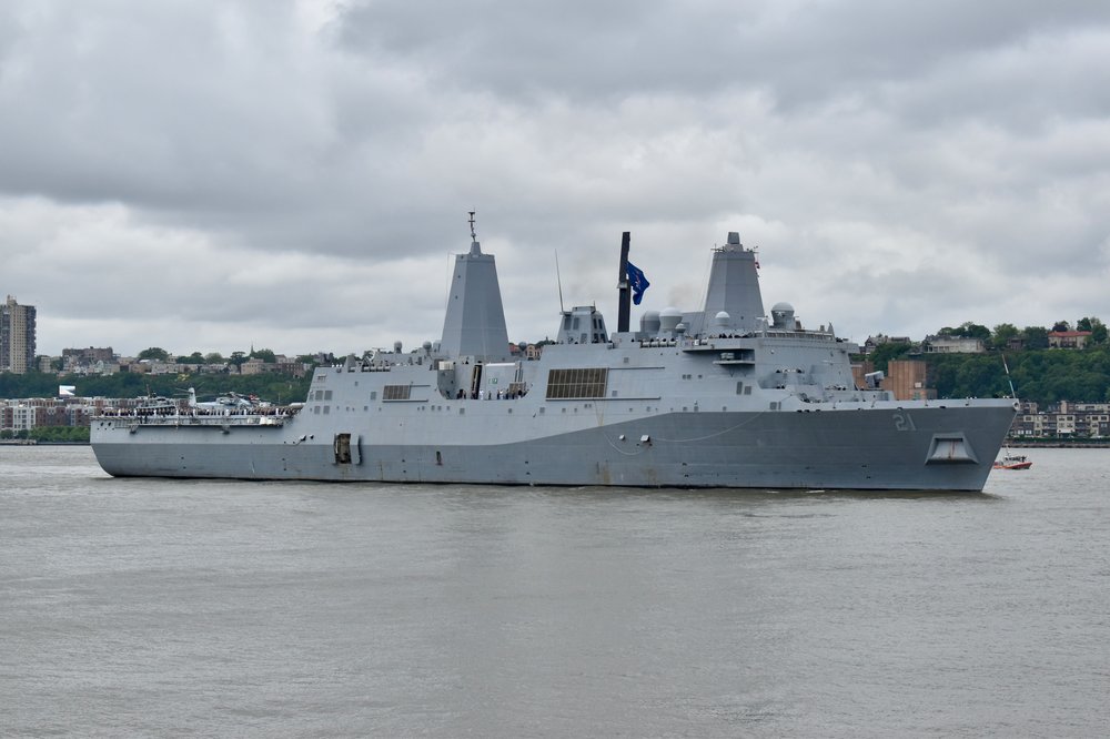 The USS New York on the Hudson River.