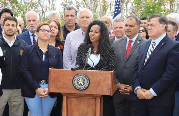 Nassau County legislator Mazi Melesa Pilip speaks at a press conference.