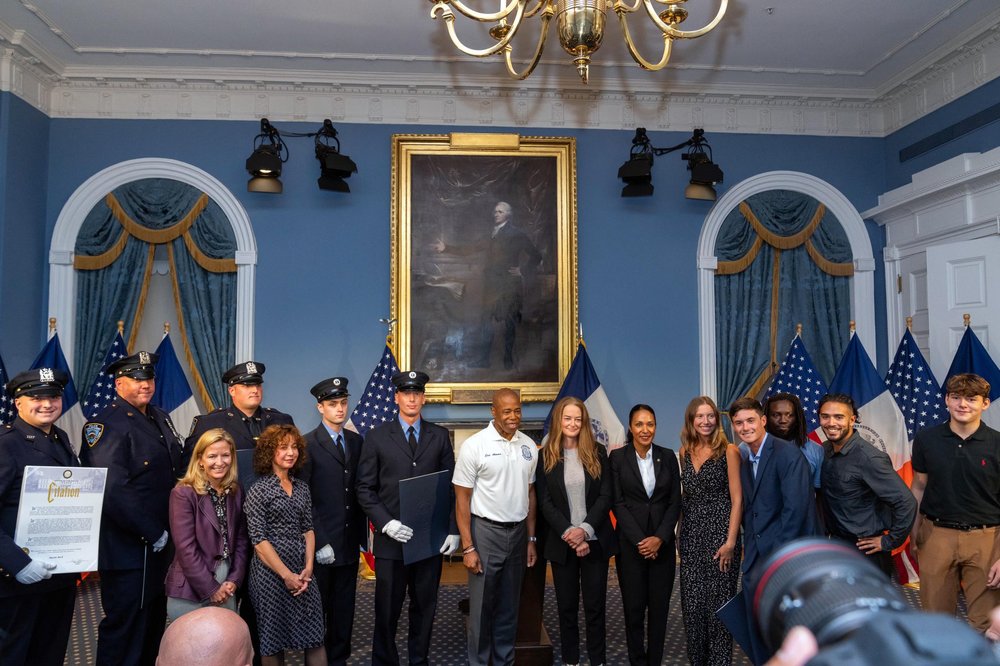 Mayor Eric Adams honors all the first responders at City Hall on Monday.